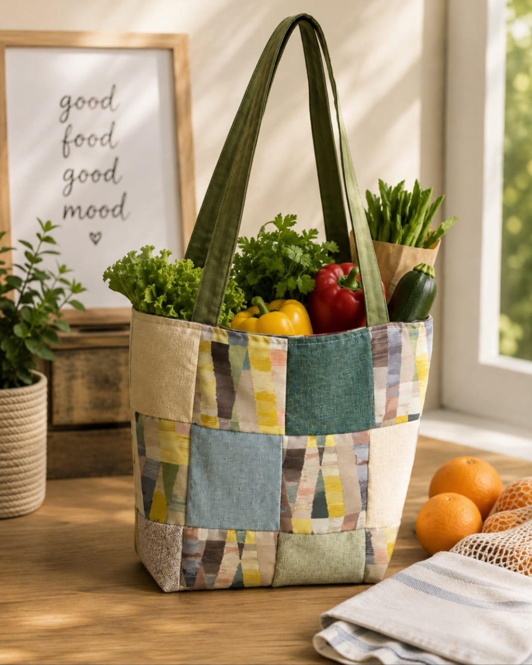 Upcycled Patchwork Shopping Bags Reusable Cloth Tote – Handbags on Brown Living™. SKU: IUCSB-02. Img 10.