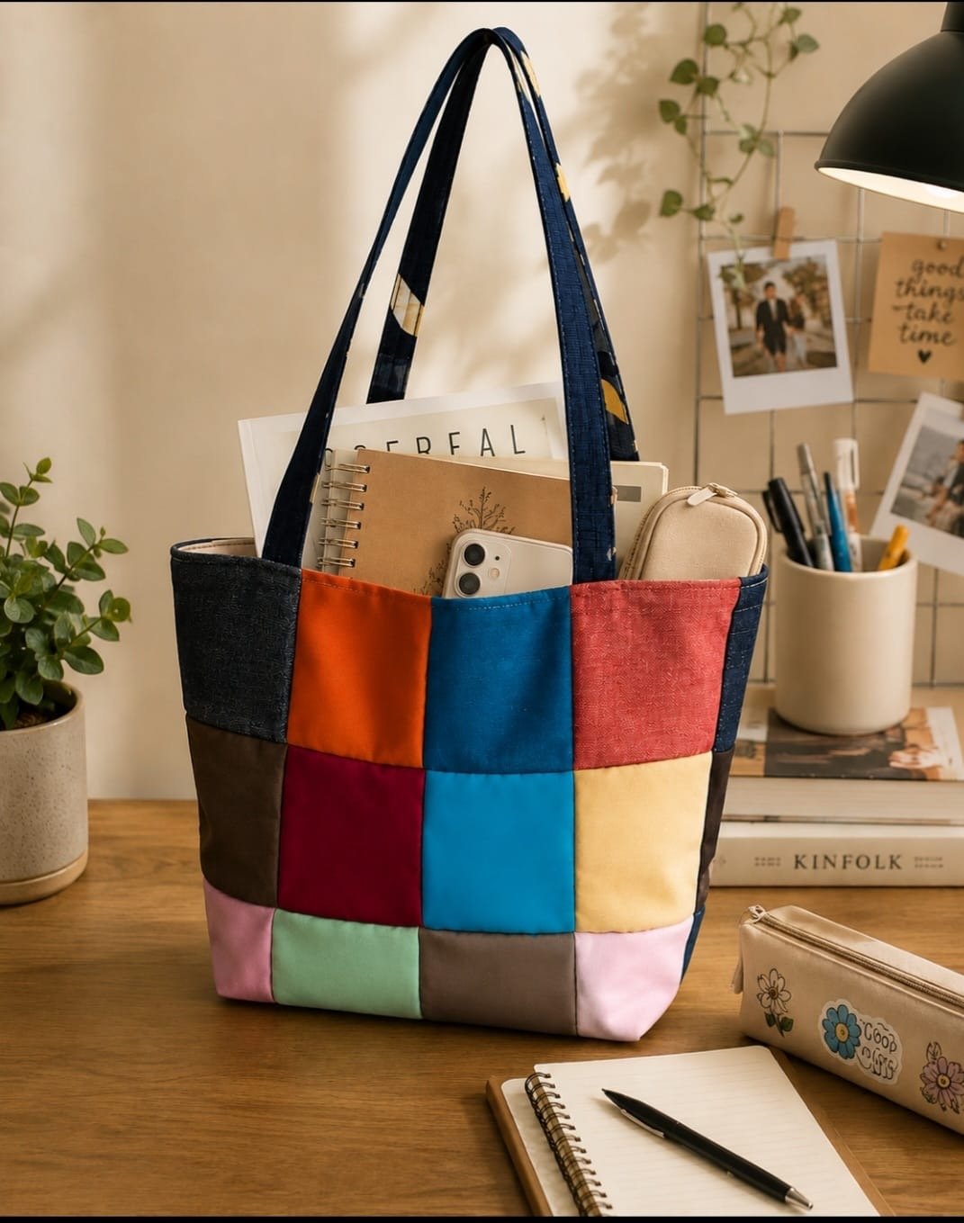 Upcycled Patchwork Shopping Bags Reusable Cloth Tote – Handbags on Brown Living™. SKU: IUCSB-02. Img 7.