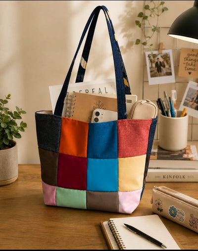 Upcycled Patchwork Shopping Bags Reusable Cloth Tote – Handbags on Brown Living™. SKU: IUCSB-02. Img 7.