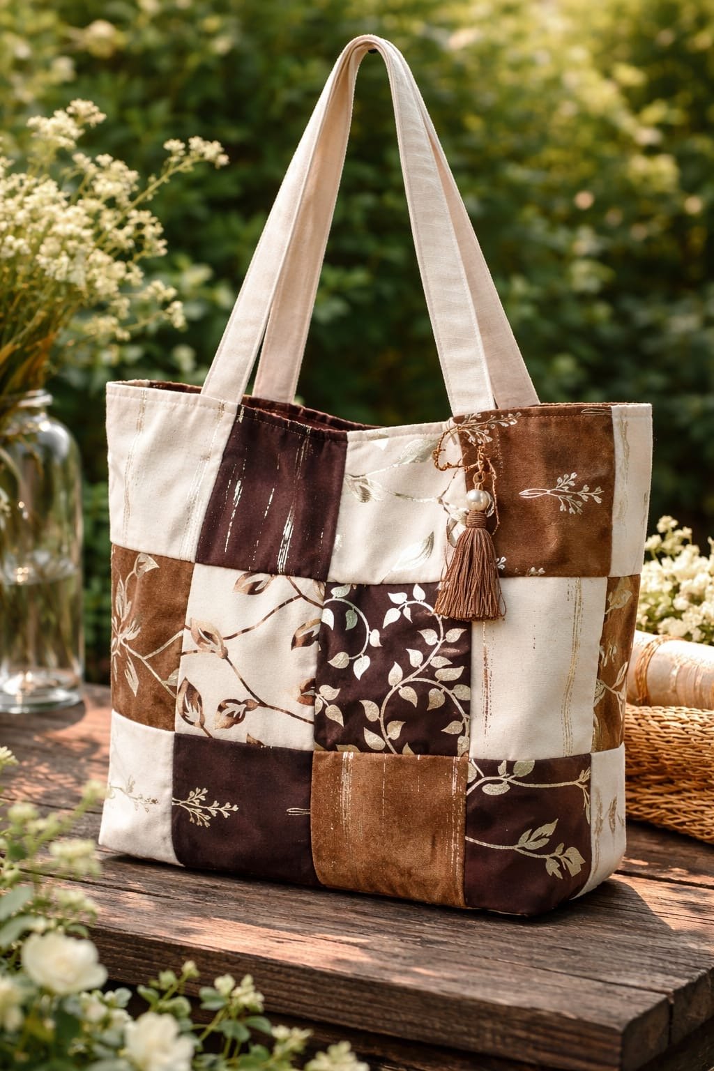 Upcycled Patchwork Shopping Bags Reusable Cloth Tote – Handbags on Brown Living™. SKU: IUCSB-03. Img 3.