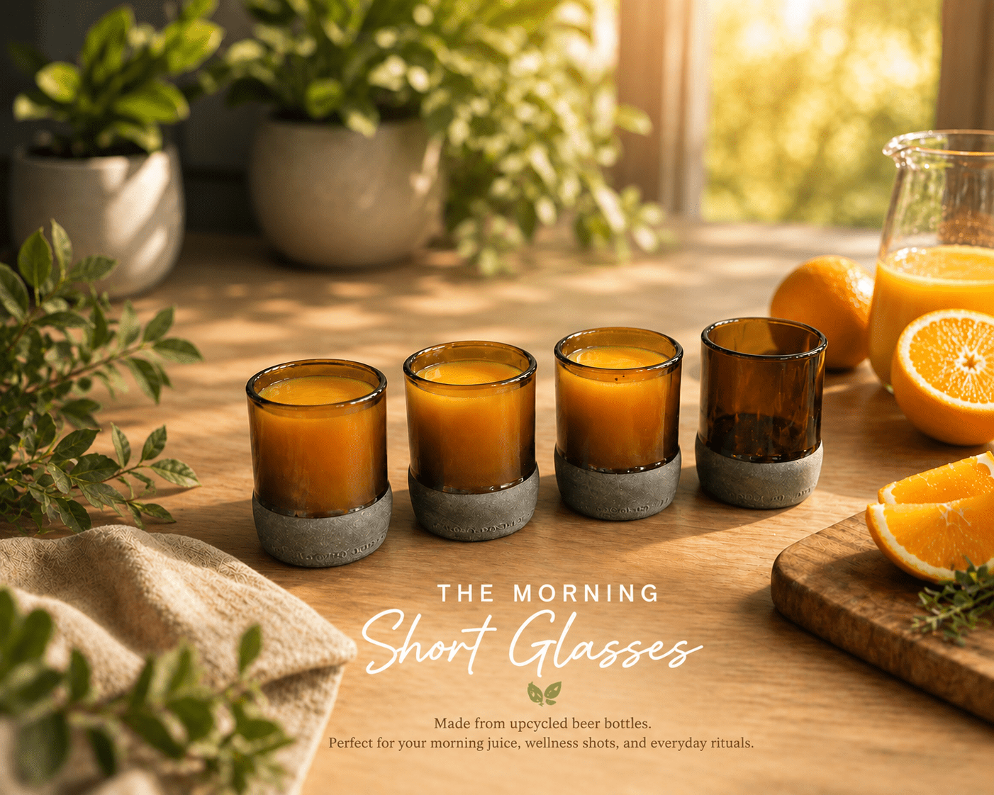 Upcycled Shot Glasses Set of 4 (120ml) | Eco Friendly Drinking Glasses – Glasses & Tumblers on Brown Living™. SKU: MSG01. Img 2.