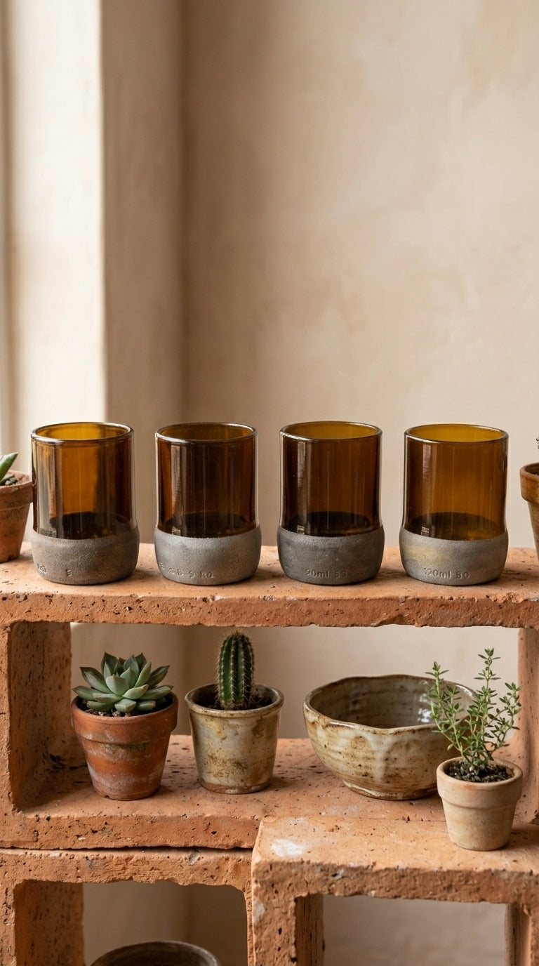 Upcycled Shot Glasses Set of 4 (120ml) | Eco Friendly Drinking Glasses – Glasses & Tumblers on Brown Living™. SKU: MSG01. Img 4.