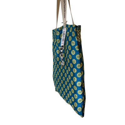 Upcycled Tote Bag Sustainable Reusable Carry Bag – Tote Bag on Brown Living™. SKU: ASWMTIFBLU. Img 13.