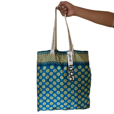 Upcycled Tote Bag Sustainable Reusable Carry Bag – Tote Bag on Brown Living™. SKU: ASWMTIFBLU. Img 11.