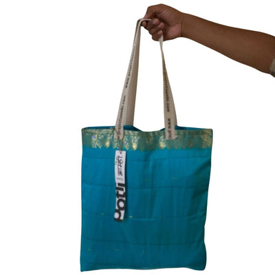 Upcycled Tote Bag Sustainable Reusable Carry Bag – Tote Bag on Brown Living™. SKU: ASWMTIFBLU. Img 8.