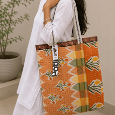Upcycled Tote Bag Sustainable Reusable Carry Bag – Tote Bag on Brown Living™. SKU: PATT-ASCF01. Img 7.