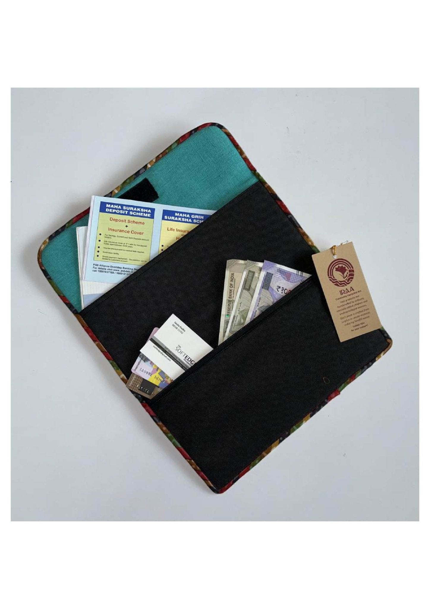 Upcycled Travel Wallet | Eco - Friendly Organizer for Cards & Currency – Travel Accessories on Brown Living™. SKU: TWIA-1. Img 1.