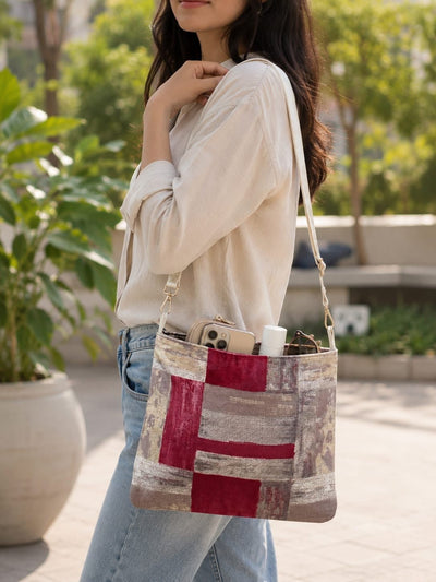 Upcycled Velvet Satin Mini Sling Bags Stylish Hands Free Bags – Sling Bag on Brown Living™. SKU: IRABLP03. Img 7.