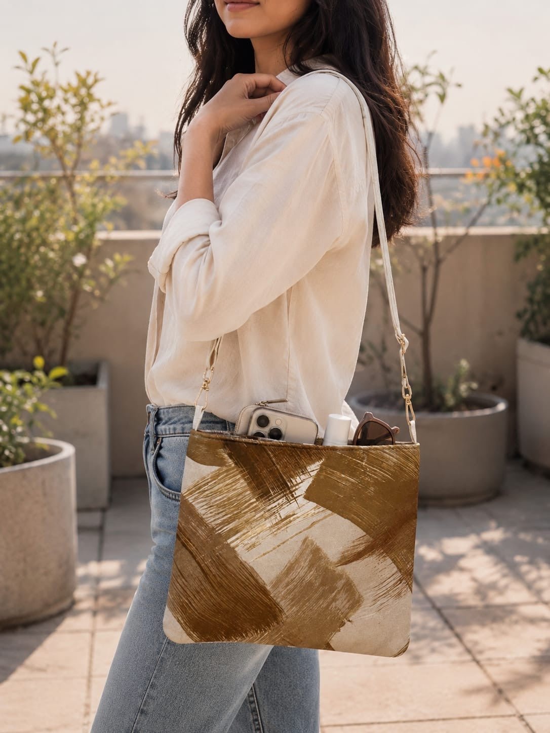 Upcycled Velvet Satin Mini Sling Bags Stylish Hands Free Bags – Sling Bag on Brown Living™. SKU: IRABLP03. Img 10.
