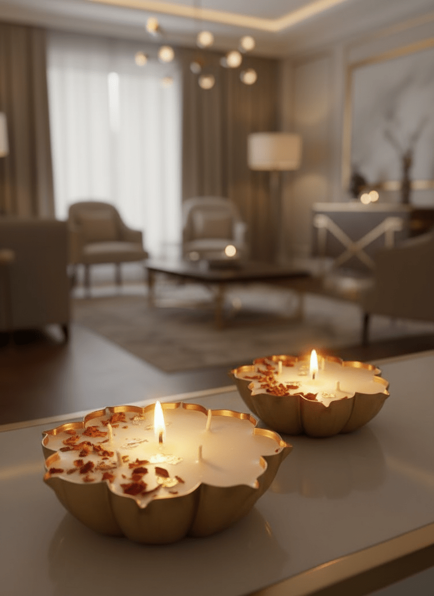 Urli Brass Soy Wax Candles – Set of 2 | Handcrafted Decorative Candles – Candles & Fragrances on Brown Living™. SKU: UCRH02. Img 7.