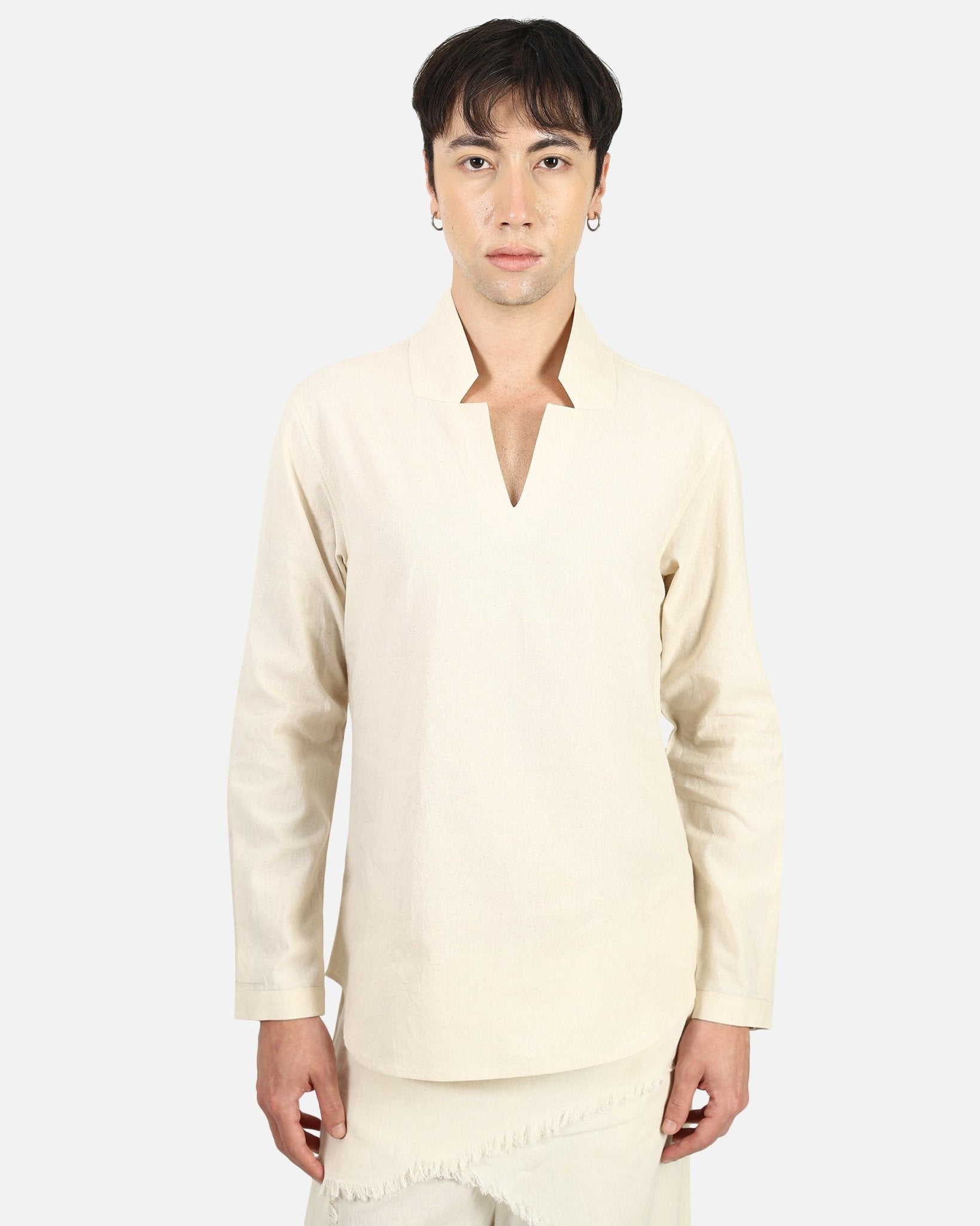 V-Notch Collar Pullover Shirt – Minimal Modern Everyday Essential Top – Womens Shirt on Brown Living™. SKU: ACB2026011. Img 5.