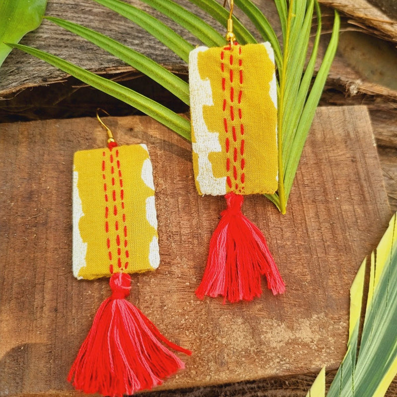 Vaishak Upcycled Textile Earring - Yellow | Verified Sustainable by Brown Living™