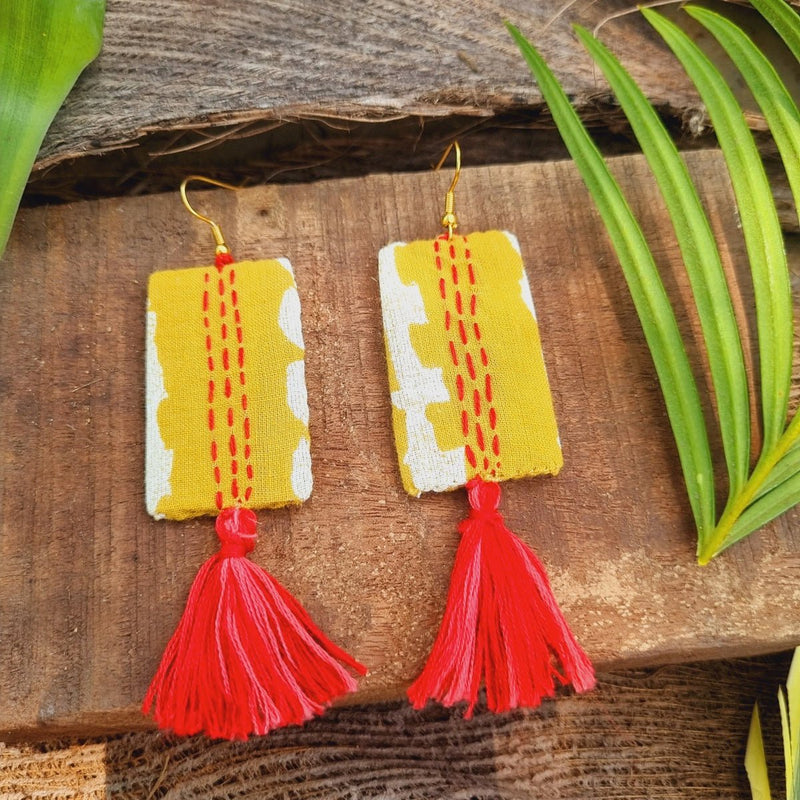 Vaishak Upcycled Textile Earring - Yellow | Verified Sustainable by Brown Living™