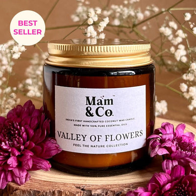 Valley of Flowers - 100% Coconut Wax Botanical Candle – Candles & Fragrances on Brown Living™. SKU: BC10003. Img 1.