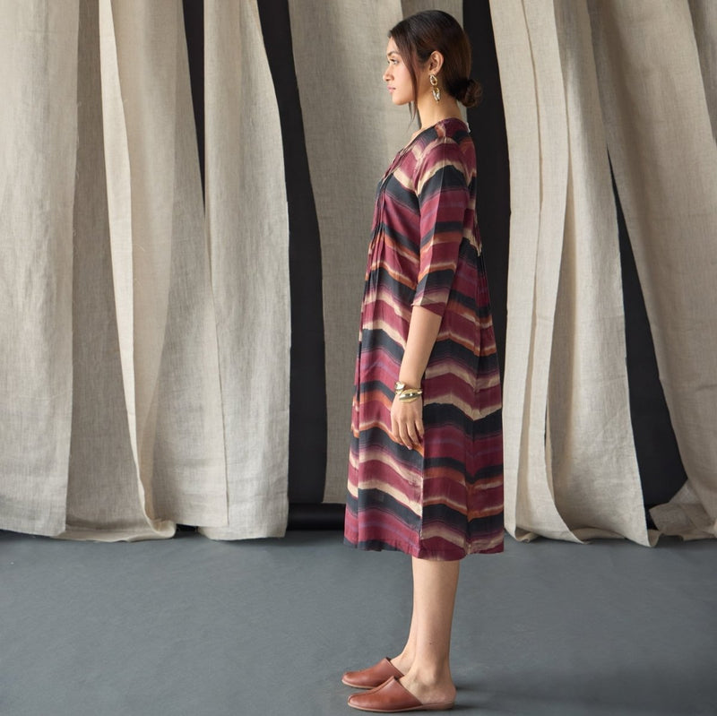 Valley Paint Flowy Silk Dress - Maroon | Verified Sustainable by Brown Living™