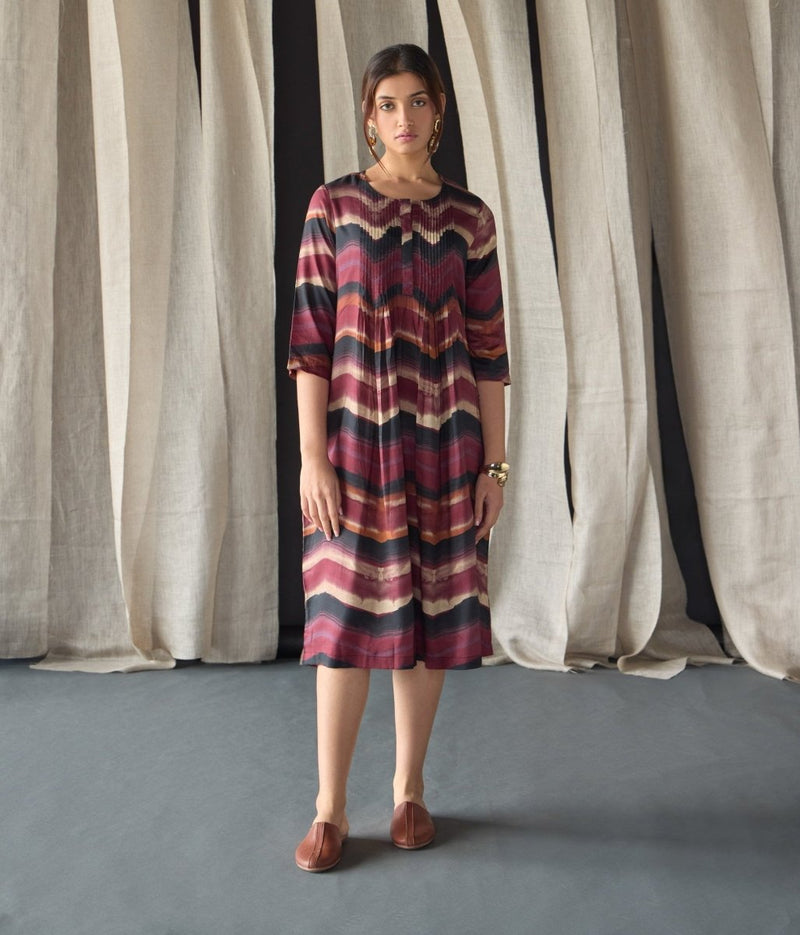 Valley Paint Flowy Silk Dress - Maroon | Verified Sustainable by Brown Living™