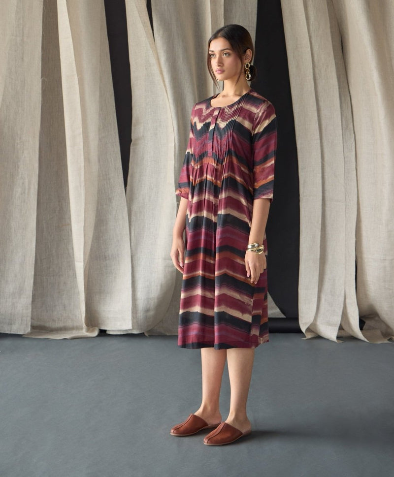 Valley Paint Flowy Silk Dress - Maroon | Verified Sustainable by Brown Living™