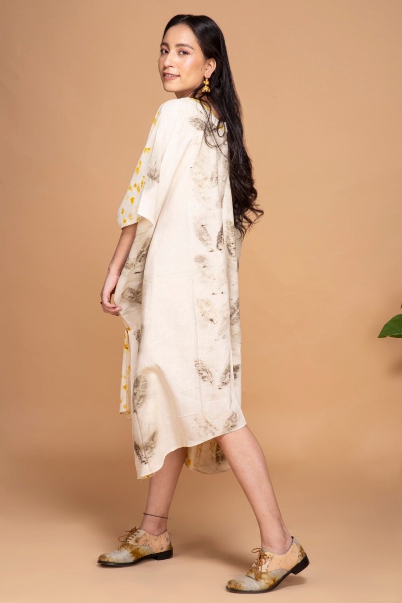 Vann Naturally Dyed Handwoven Cotton Rohanna Kurti - Yellow, Grey | Verified Sustainable by Brown Living™