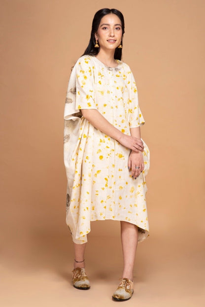 Vann Naturally Dyed Handwoven Cotton Rohanna Kurti - Yellow, Grey | Verified Sustainable by Brown Living™