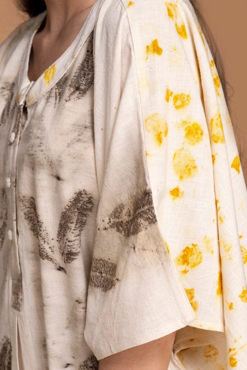 Vann Naturally Dyed Handwoven Cotton Rohanna Kurti - Yellow, Grey | Verified Sustainable by Brown Living™