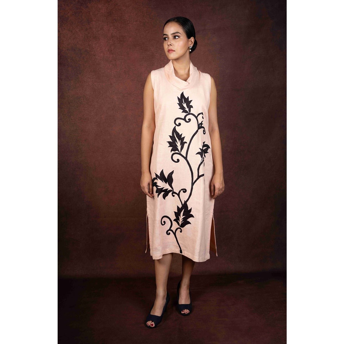 Vanya Cowl Neck Dress With Applique Work – Womens Dress on Brown Living™. SKU: HD1009GXSN. Img 5.