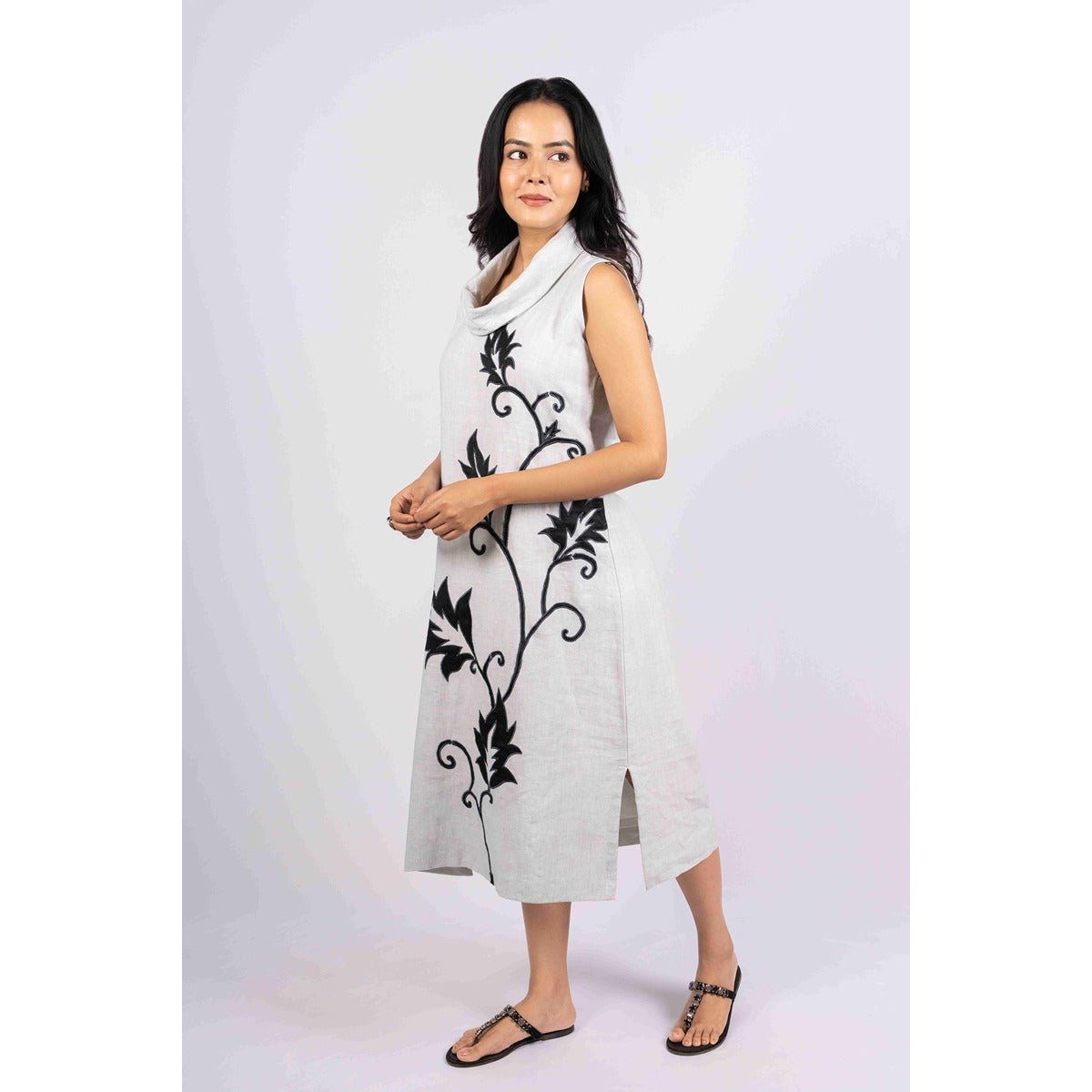 Vanya Cowl Neck Dress With Applique Work – Womens Dress on Brown Living™. SKU: HD1009GXSN. Img 11.