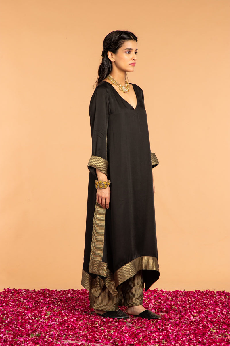 Buy Kamal Asymmetrical Modal Satin Tunic | Shop Verified Sustainable Womens Kurta on Brown Living™