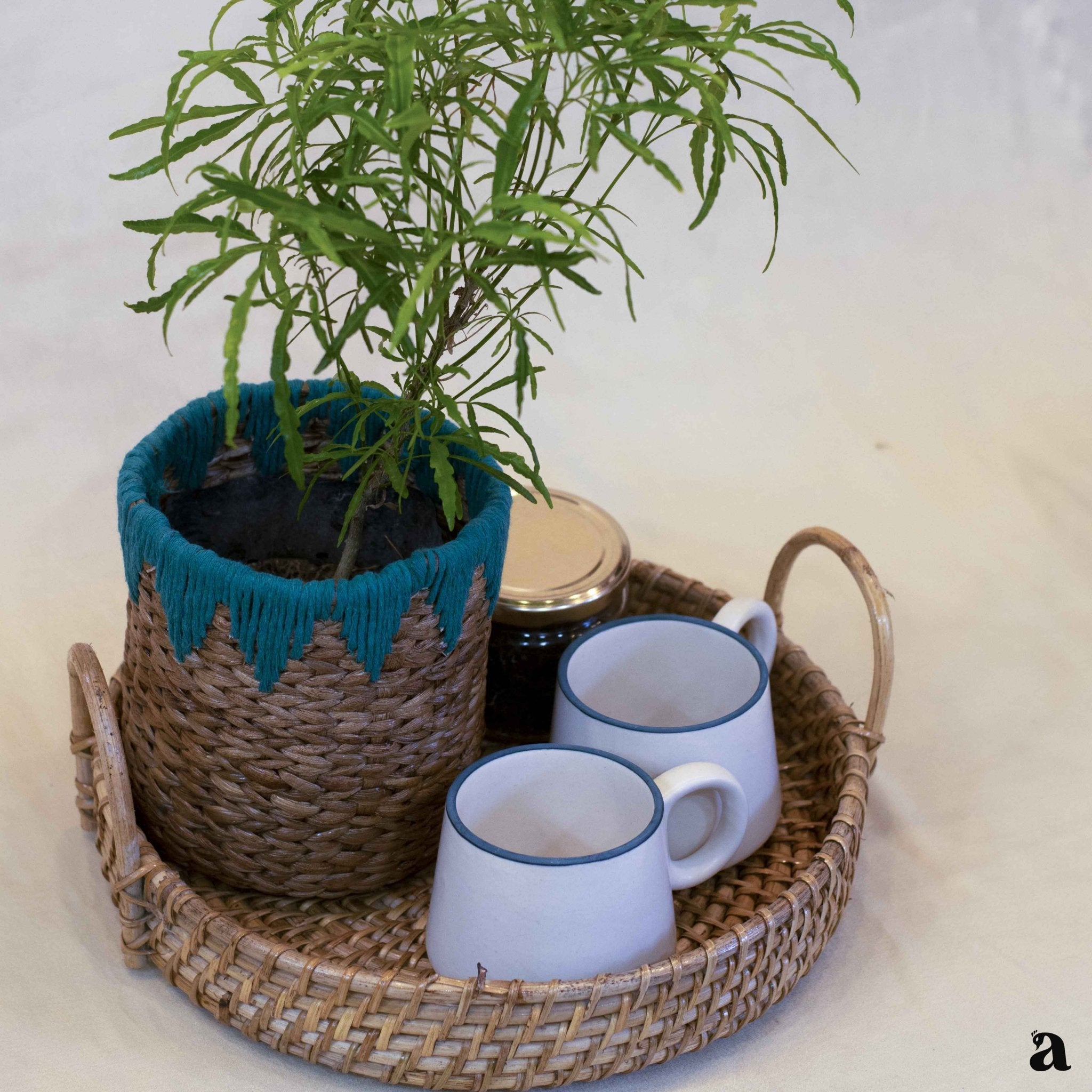 Vayan Cane Round Tray With Handle | Handwoven Natural Cane Tray – Trays & Platters on Brown Living™. SKU: 709R. Img 2.