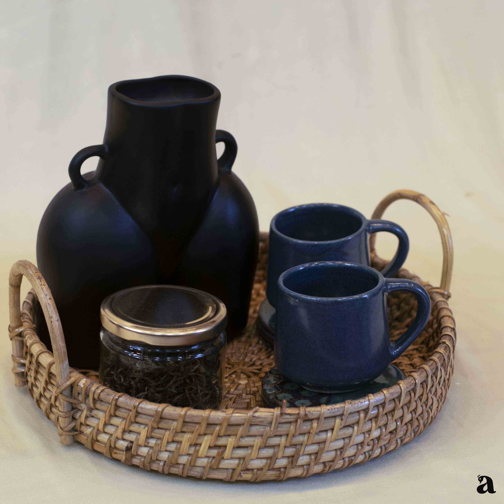 Vayan Cane Round Tray With Handle | Handwoven Natural Cane Tray – Trays & Platters on Brown Living™. SKU: 709R. Img 3.