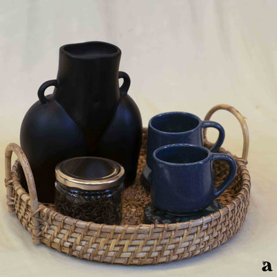 Vayan Cane Round Tray With Handle | Handwoven Natural Cane Tray – Trays & Platters on Brown Living™. SKU: 709R. Img 3.