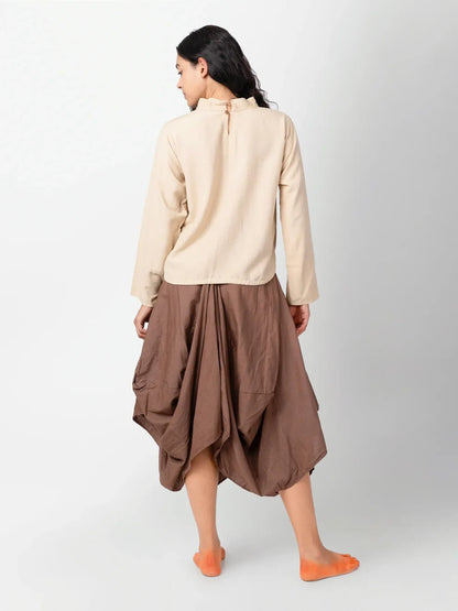 Veda - Beige Mock Collar Top – Womens Top on Brown Living™. SKU: pH316. Img 4.