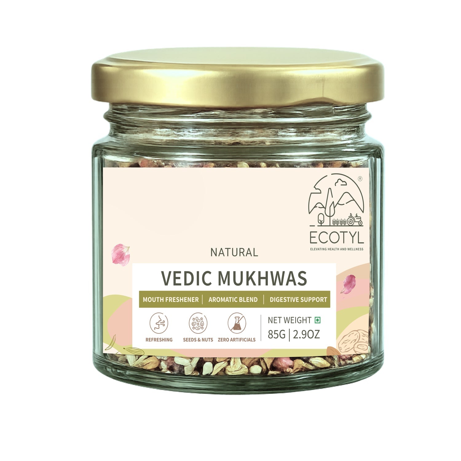 Vedic Mukhwas | Refreshing Mouth Freshener | Nuts & Seeds Mix | 85g – Aftermeals on Brown Living™. SKU: ECOTYL00053. Img 1.