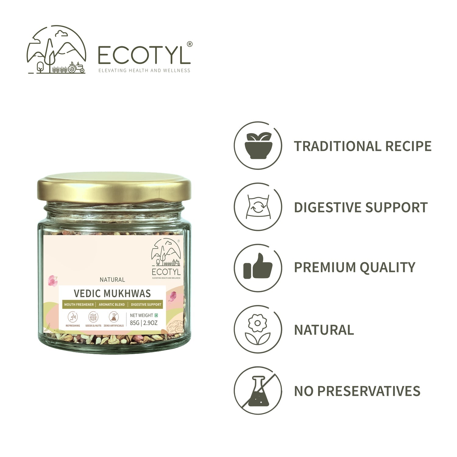 Vedic Mukhwas | Refreshing Mouth Freshener | Nuts & Seeds Mix | 85g – Aftermeals on Brown Living™. SKU: ECOTYL00053. Img 4.