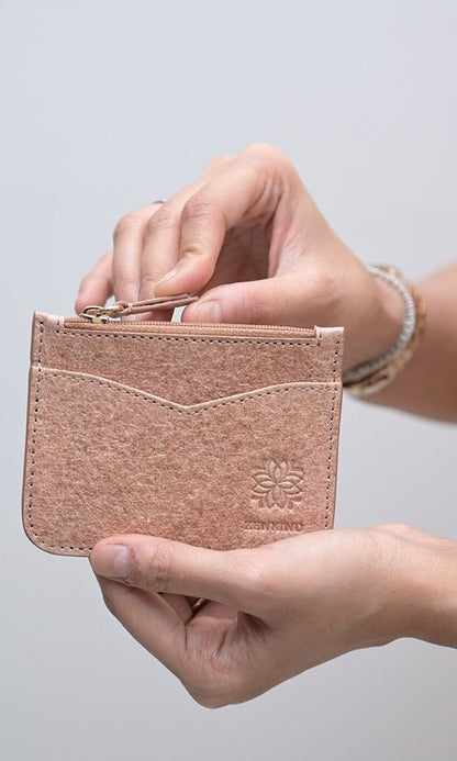 Vegan Pocket Card Holder | Coconut Leather Eco - Friendly Wallet – Passport Wallet on Brown Living™. SKU: zk222. Img 1.