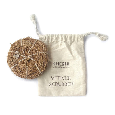 Vetiver Body Scrubber with Cotton Storage Bag – Body Scrub by Kheoni available on Brown Living™. . SKU: KHVS - 001. Img 4.
