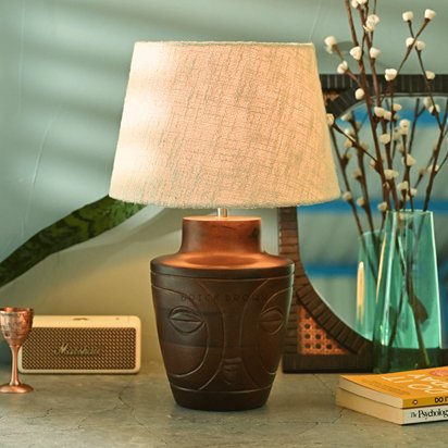 Visage Night Lamp | Handcrafted Mango Wood Table Lamp | Verified Sustainable by Brown Living™