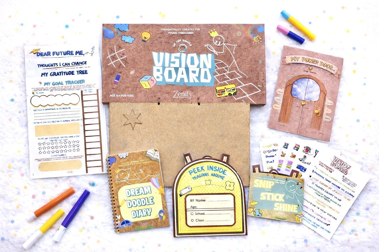 Vision Board Kit for Kids | Creative Goal - Setting & Mindfulness Tool – Notebooks & Notepads on Brown Living™. SKU: BL-ZF-02. Img 2.