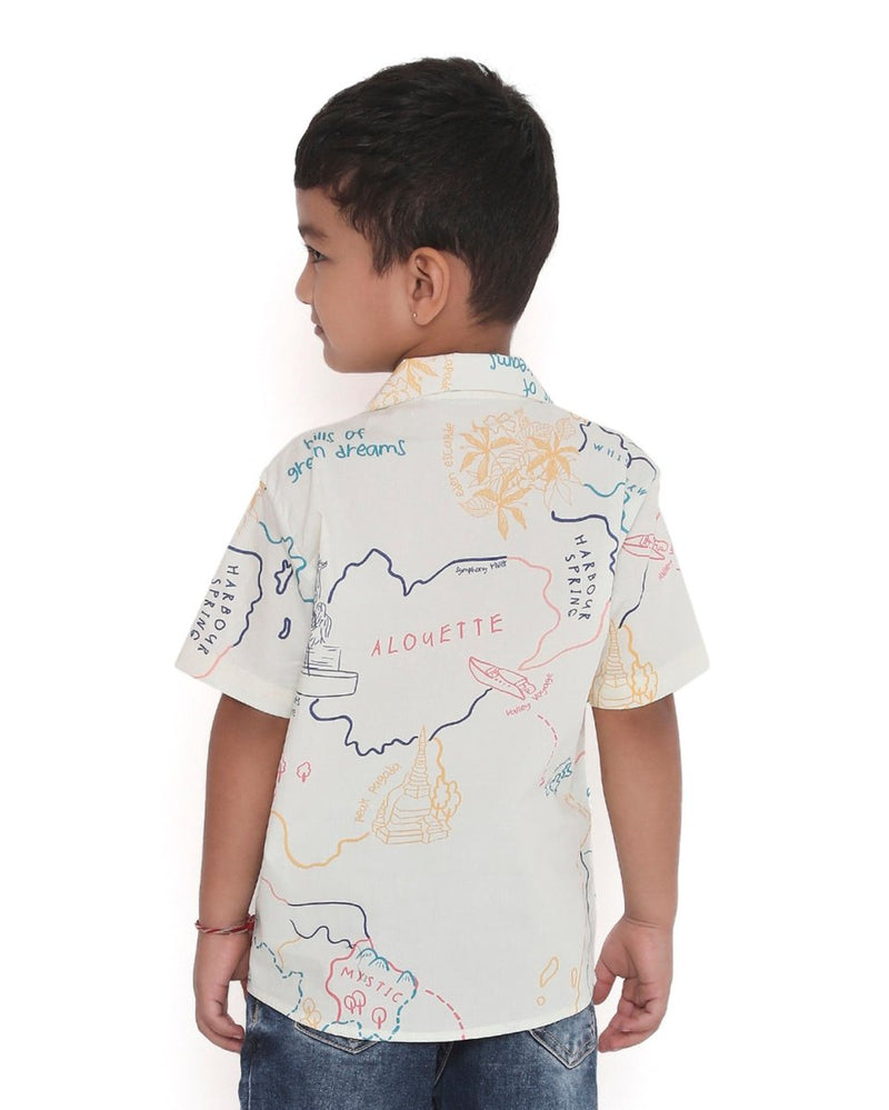 Voyager Trails Printed Cotton Shirt with Cuban Collar and Embroidery | Verified Sustainable Kids Shirts on Brown Living™