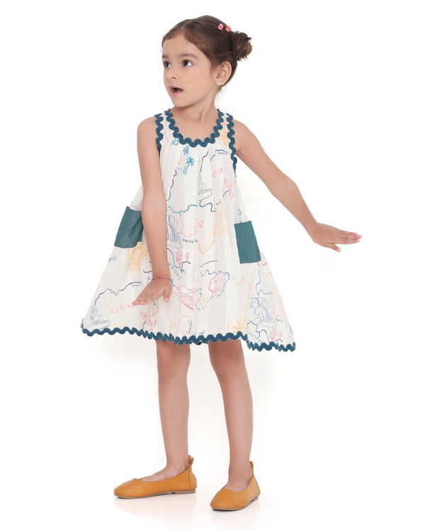 Voyager Trails Printed Cotton Striped Flare Dress | Verified Sustainable Kids Frocks & Dresses on Brown Living™