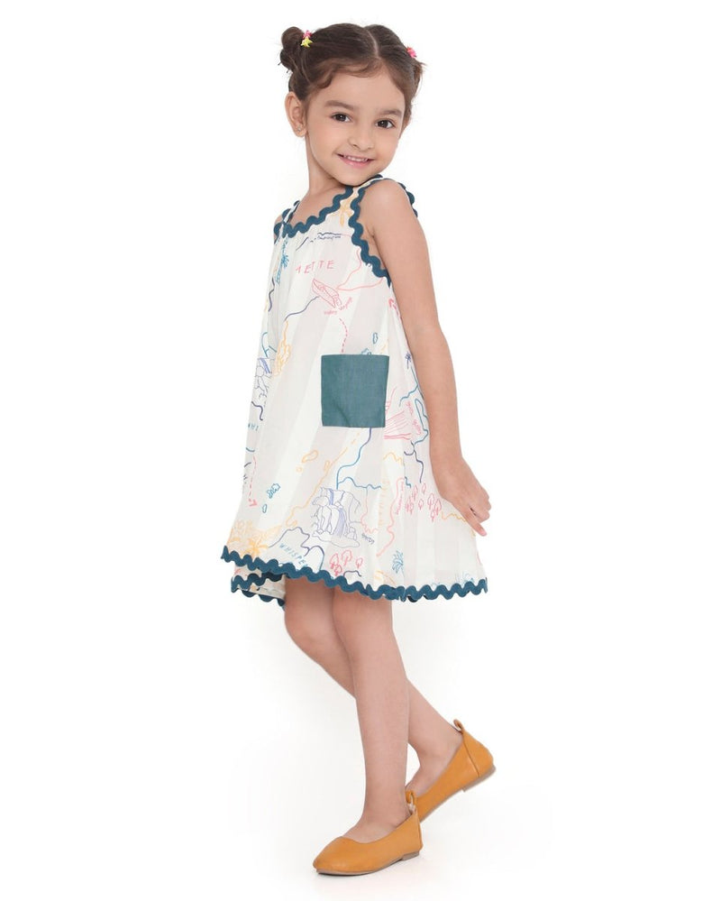 Voyager Trails Printed Cotton Striped Flare Dress | Verified Sustainable Kids Frocks & Dresses on Brown Living™