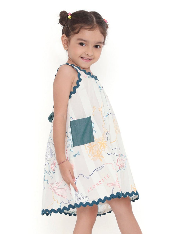 Voyager Trails Printed Cotton Striped Flare Dress | Verified Sustainable Kids Frocks & Dresses on Brown Living™