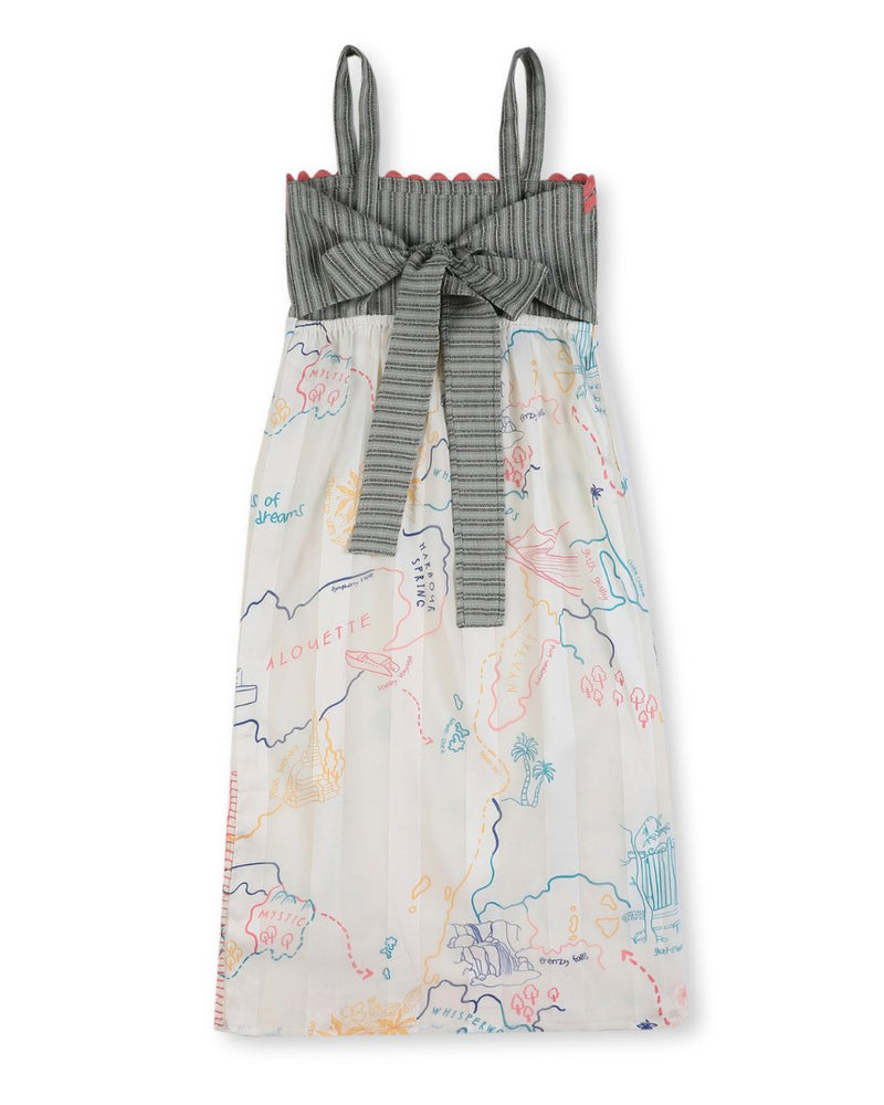 Voyager Trails Printed Sleeveless Cotton Midi Dress with Tie - Up | Verified Sustainable Kids Frocks & Dresses on Brown Living™