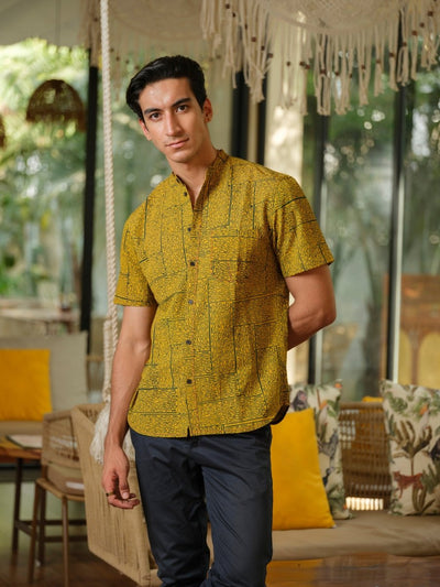 Vriksha - Mustard Organic Cotton Bamboo Shirt – Mens Shirt by Vasudhaa Vastrram available on Brown Living™. S . SKU: VBLHS6S001M5007. Img 1.