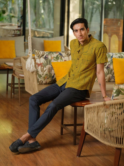 Vriksha - Mustard Organic Cotton Bamboo Shirt – Mens Shirt by Vasudhaa Vastrram available on Brown Living™. S . SKU: VBLHS6S001M5007. Img 5.