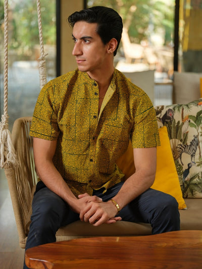 Vriksha - Mustard Organic Cotton Bamboo Shirt – Mens Shirt by Vasudhaa Vastrram available on Brown Living™. S . SKU: VBLHS6S001M5007. Img 4.
