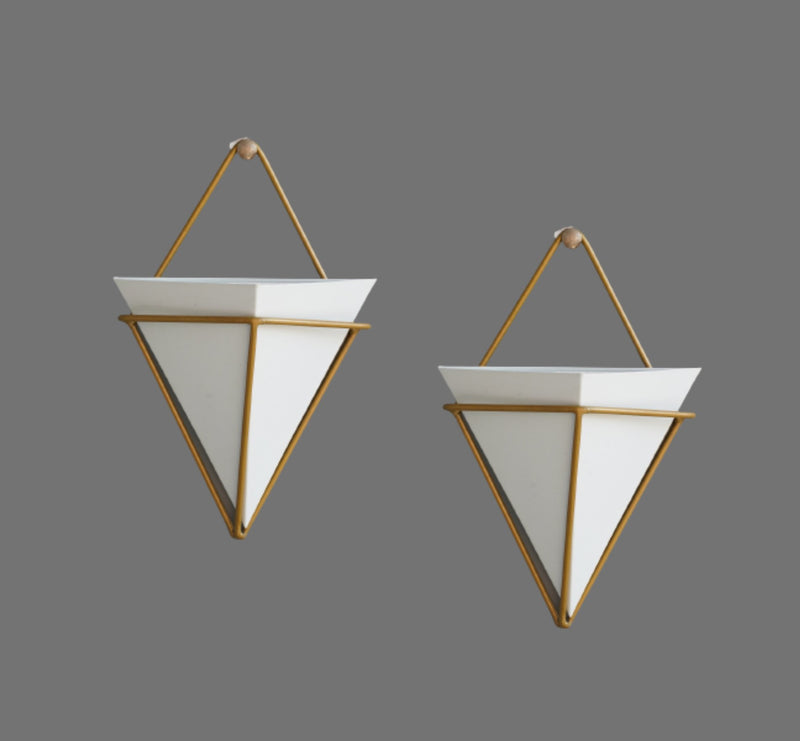 Wall Hanging Pots for Plants | White Pyramid - Pack of 2 | Verified Sustainable Pots & Planters on Brown Living™