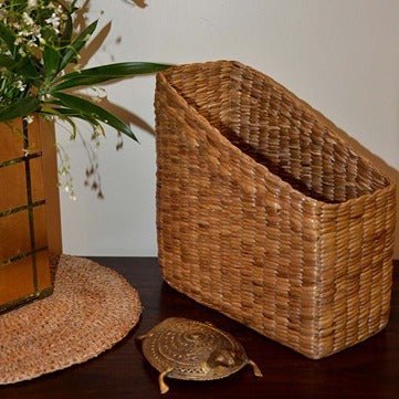 Water Hyacinth Magazine & File Holder - Natural by DHARINI – Brown