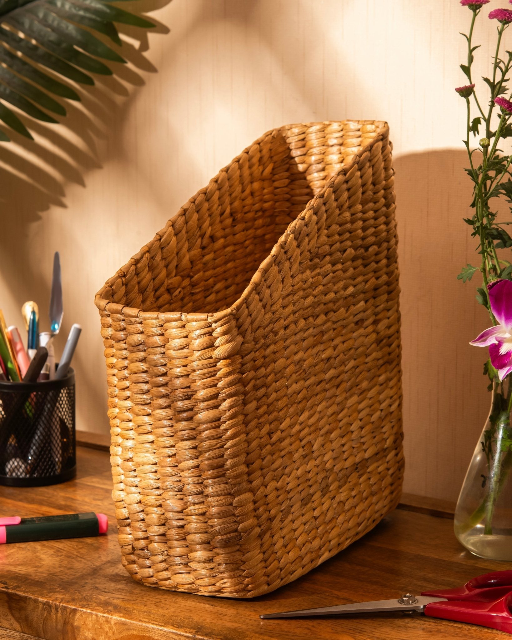 Water Hyacinth Magazine & File Holder - Natural – Desk Organizers on Brown Living™. SKU: WHFHOL014A. Img 2.