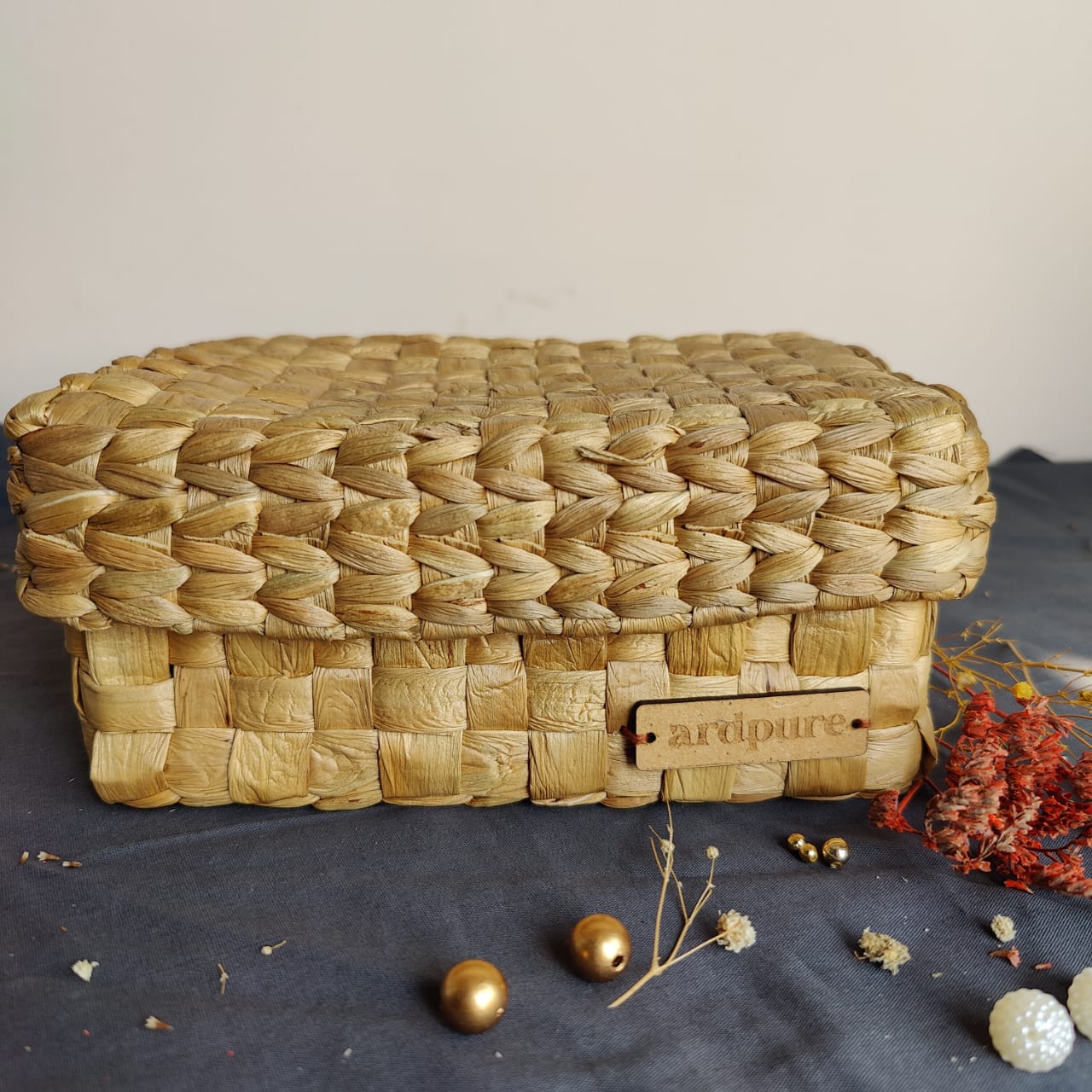 Water Hyacinth Mini Gift Box | Handwoven Eco Friendly Storage Box – Baskets & Boxes on Brown Living™. SKU: 304W. Img 1.