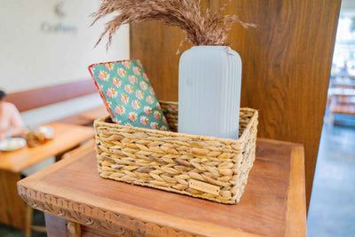 Water Hyacinth Organiser Handwoven Natural Storage Basket – Organisers on Brown Living™. SKU: 201W. Img 2.